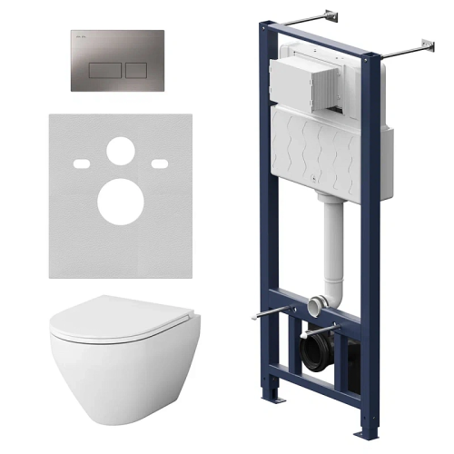 Унитаз с инсталляцией Am.Pm IS47031.701700 клавиша Pro S матовый никель + Spirit V2.0 белый, безободковый, сиденье микролифт