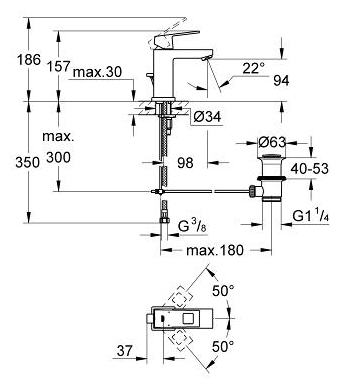 Смеситель для раковины Grohe Eurocube 2312700 хром, донный клапан
