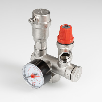Группа безопасности Valtec с латунным корпусом, с манометрами 0-4 бар VT.460.0.3