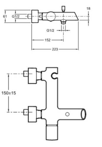 Смеситель для ванны Jacob Delafon Toobi E8963-CP хром, керамический картридж для смесителя 25 мм, настенный