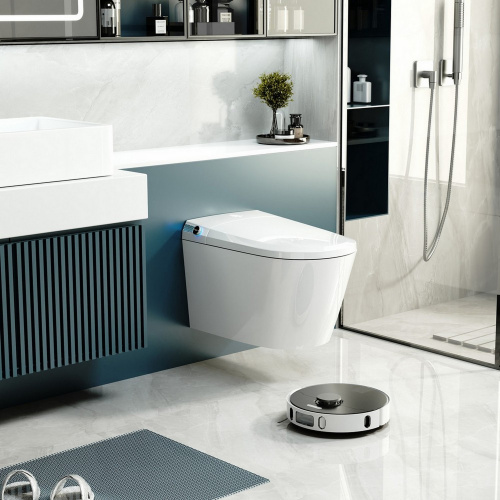 Комплект ABBER подвесной электронный унитаз-биде Bequem AC1119S белый с импульсным смывом, инсталляция AC0101P