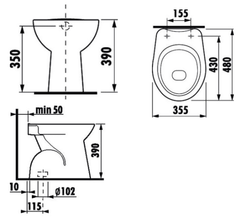 Унитаз приставной Jika Zeta 223970000001 белый, вертикальный выпуск 480x355