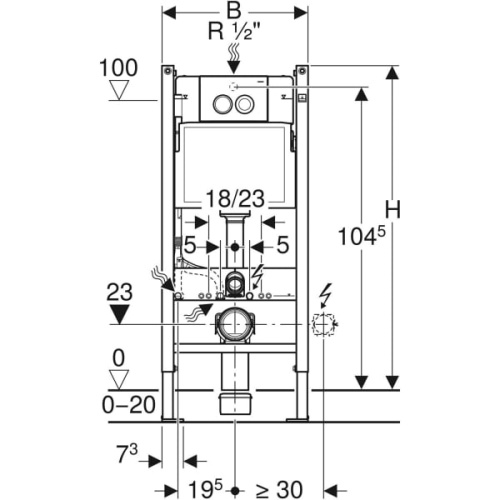 Инсталляция для подвесного унитаза Geberit Duofix , 112 см, со смывным бачком скрытого монтажа Delta 12 см, смывная клавиша Delta21