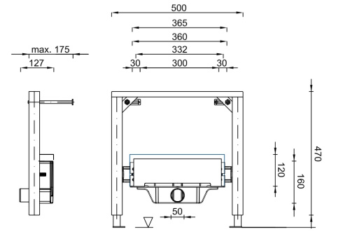 Щелевой душевой лоток MIANO 360мм глянцевая панель, боковой слив D50, в комплекте с системой инсталляции