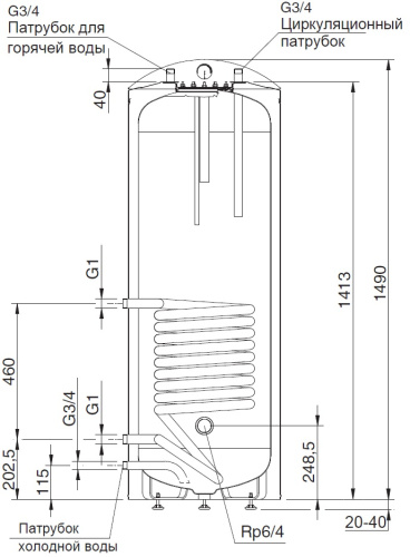 Бойлер косвенного нагрева Stout 200 литров, ТЭН 3 кВт, напольный
