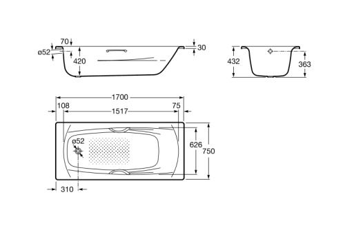 Ванна стальная Roca Swing 170x75 белая 2201E0000
