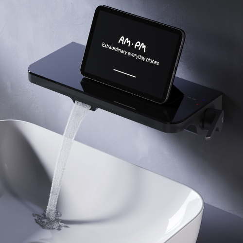 Смеситель для раковины Am.Pm Func F8F72722 встраиваемый с полкой и каскадным изливом, черный