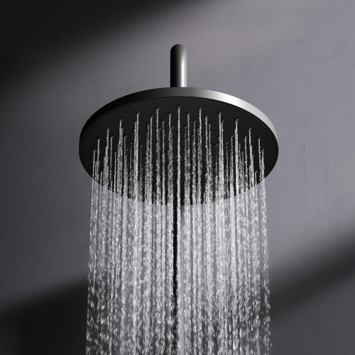 Душевая система Am.Pm X-Joy F0785A522 черный: смеситель с термостатом и изливом, стойка с верхним душем, ручной душ