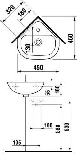 Рукомойник угловой Jika Olymp 166120001041 белый 450x460