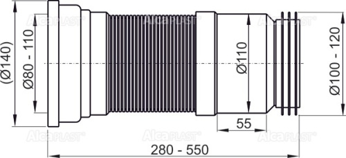 Гибкая подводка Alcaplast для выпуска унитаза A970