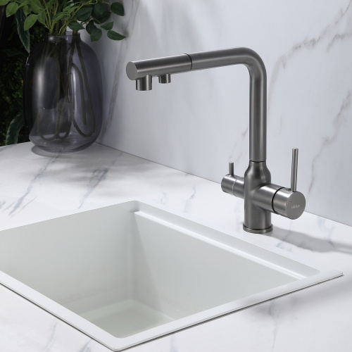 Смеситель для кухни ABBER Emotion AF8814NG с подключением фильтра и выдвижной лейкой, никель