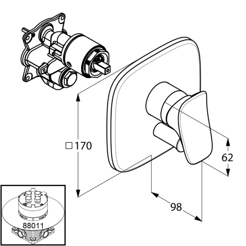 Смеситель для скрытого монтажа Kludi Ambienta 536500575 Хром, автоматическое переключение душ/ванна, неполный комплект