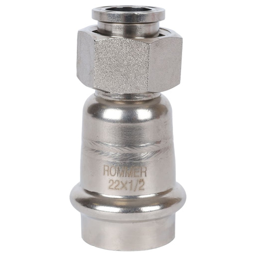 Соединитель с накидной гайкой 22x1/2" пресс, нержавеющая сталь Rommer
