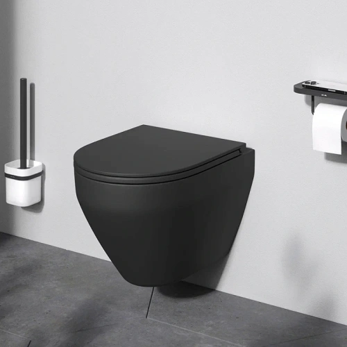 Унитаз с инсталляцией Am.Pm IS49051.701700MB клавиша Pro L хром + Spirit V2.0 черный матовый, безободковый, сиденье микролифт