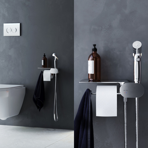 Гигиенический душ со смесителем Am.Pm Like F0202600 хром, встраиваемый, полка, шланг 1200, держатель туалетной бумаги