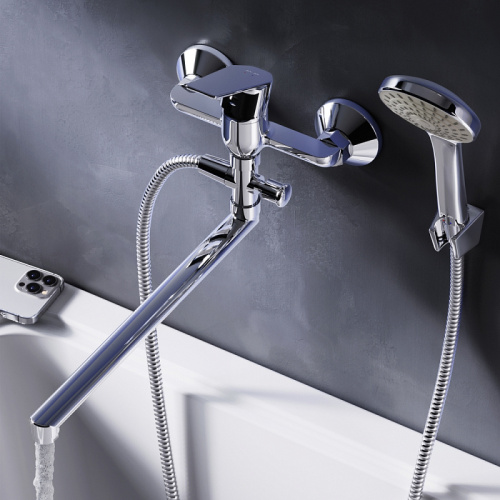 Смеситель для ванны AM.PM Gem F90A90100 душевой набор, излив 325 мм, хром