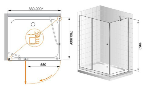 Душевой уголок 120x90 Cezares ELENA-W-AH-1-120/90-P-Cr-R