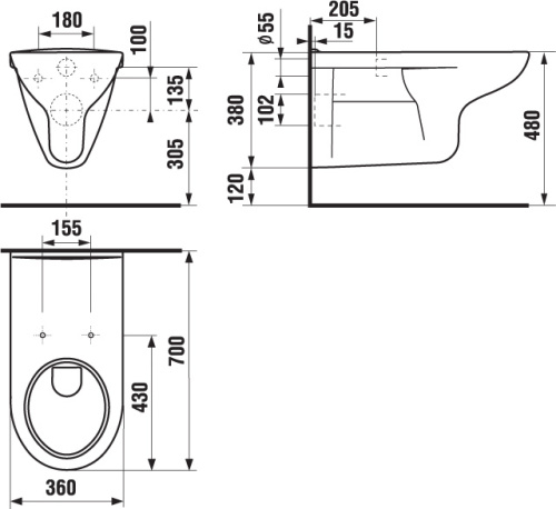 Унитаз подвесной Jika Olymp 206420000001 белый, удлиненный 700x360