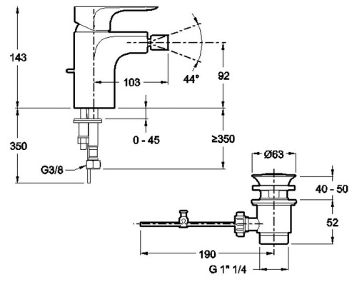 Смеситель для биде Jacob Delafon AlEo E72279-CP Хром, донный клапан