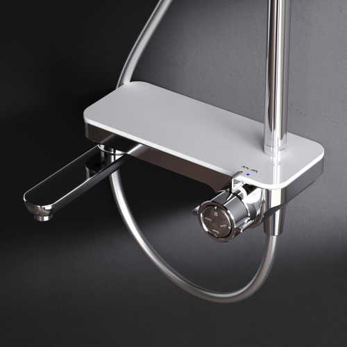 Душевая система Am.Pm Like F0780700 хром: смеситель полка с изливом, стойка с верхним душем, ручной душ