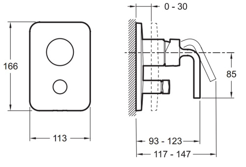Смеситель для скрытого монтажа Jacob Delafon Purist E98721-CP Хром, с переключателем на 2 выхода, неполный комплект