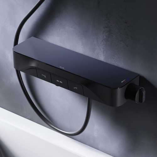 Смеситель для ванны AM.PM Func F8F10522 кнопочный с полкой, изливом, черный