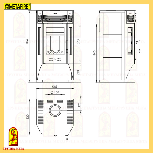 Печь-камин Мета «Москва-9», 9 кВт