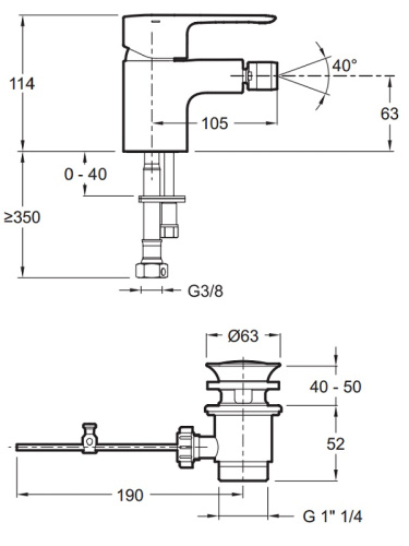 Смеситель для биде Jacob Delafon July E16028-4-CP Хром, донный клапан
