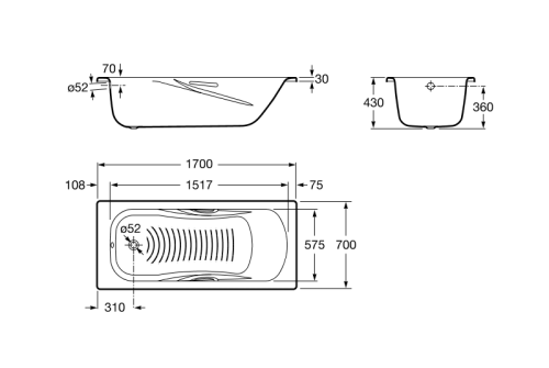Ванна стальная Roca Princess 170x70 белая 2209E0000