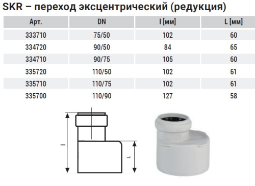 Переход 110x58 эксцентрический SKR Ostendorf Skolan Safe бесшумная канализация