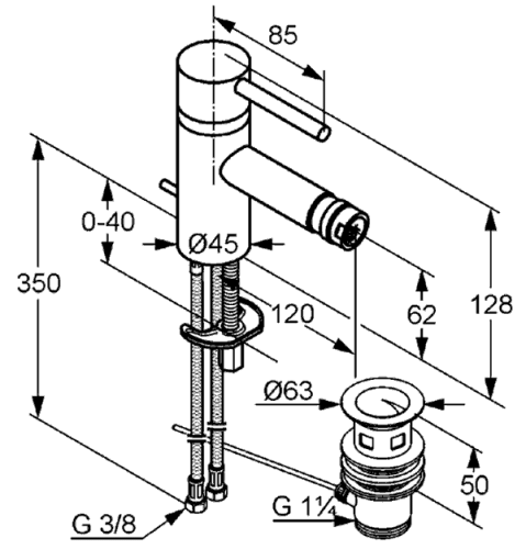 Смеситель для биде Kludi Bozz 385330576 Хром, донный клапан