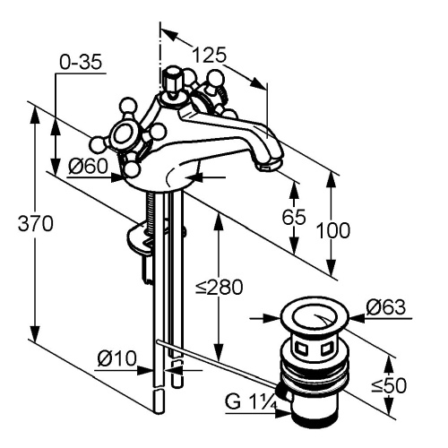 Смеситель для раковины Kludi Adlon 510124520 латунь, донный клапан