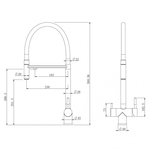 Смеситель для кухни ABBER Wasser Kreis AF81141NG с подключением фильтра и выдвижной лейкой, никель