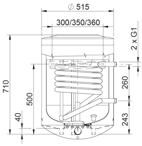 Бойлер косвенного нагрева Stout 75 литров, ТЭН 2,4 кВт, настенный