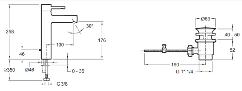 Смеситель для раковины Jacob Delafon Cuff E37303-CP хром, высокий, донный клапан
