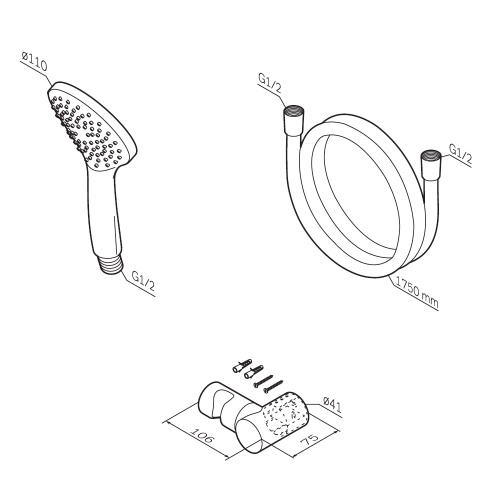 Душевой комплект Am.Pm Gem F0119000 хром: лейка 110 мм, держатель, шланг 1750 мм