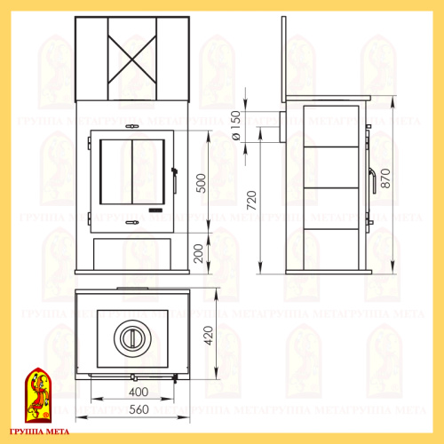 Печь-камин Мета «Охта», 8 кВт