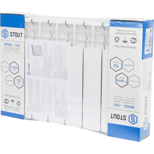 Биметаллический радиатор STOUT Space 350 - 8 секций, боковое, белый RAL 9016