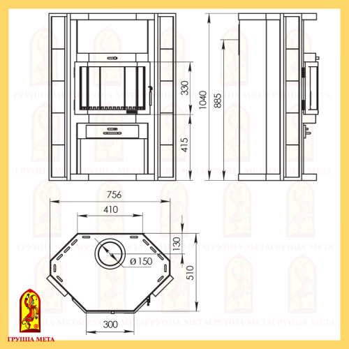 Печь-камин Мета «Печора», 10,0 кВт