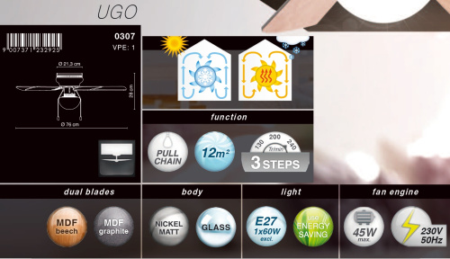 Люстра-вентилятор Globo Ugo 0307