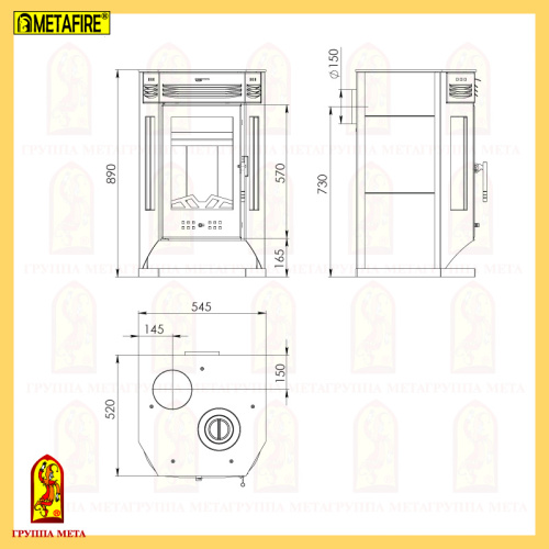 Печь-камин Мета "Москва-9 с плитой", 9 кВт