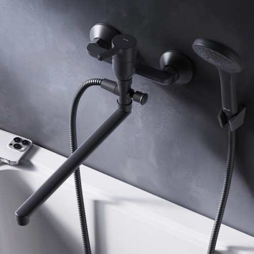 Смеситель для ванны AM.PM X-Joy S F85B90122 душевой набор, излив 325 мм, черный