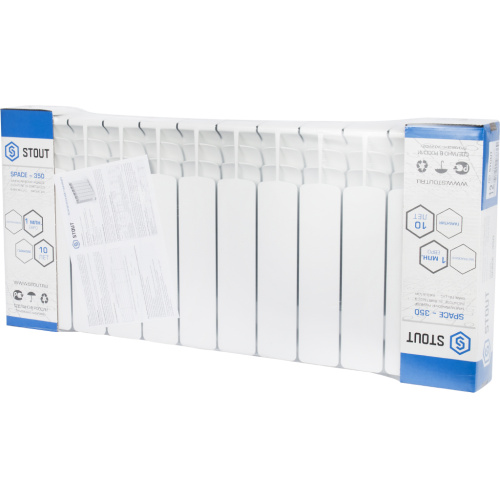 Биметаллический радиатор STOUT Space 350 - 12 секций, боковое, белый RAL 9016