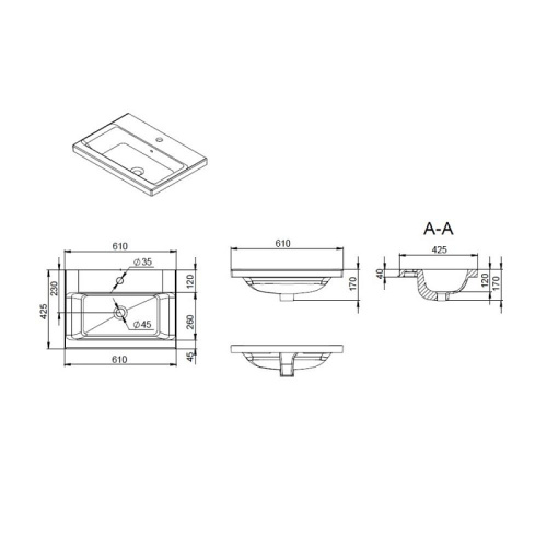 Раковина мебельная 60 Am.Pm Gem M90WCC0602BM черный матовый, санфарфор