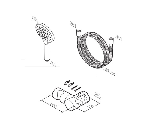 Душевой комплект Am.Pm Like F0118000 хром: лейка 3 режима 120 мм, держатель, шланг 1750 мм