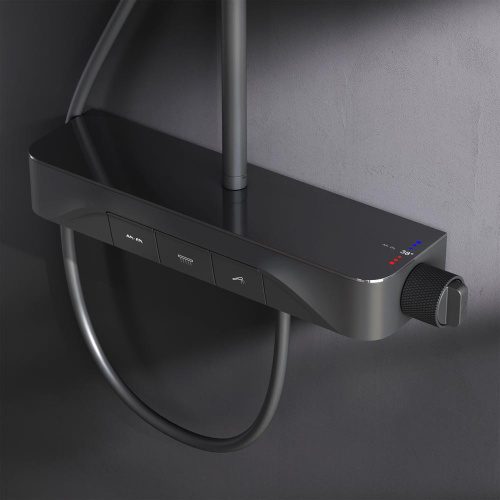 Душевая система Am.Pm Func F078F222 черный: смеситель полка с термостатом, стойка с верхним душем, ручной душ