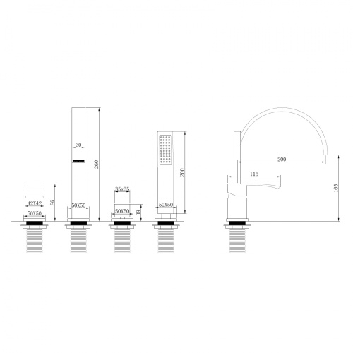 Смеситель для ванны ABBER Wasserfall AF8613B на борт ванны, черный матовый