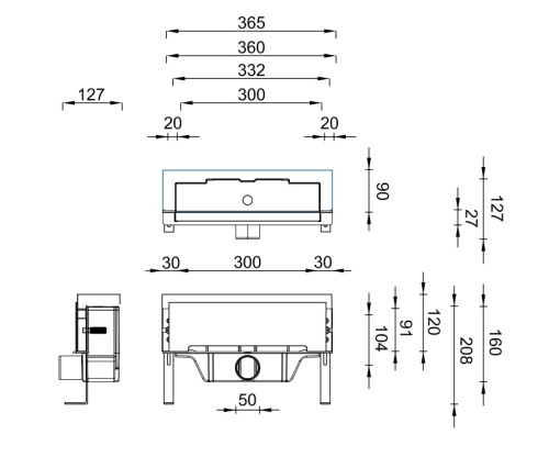 Щелевой душевой лоток MIANO 360мм матовая панель, боковой слив D50