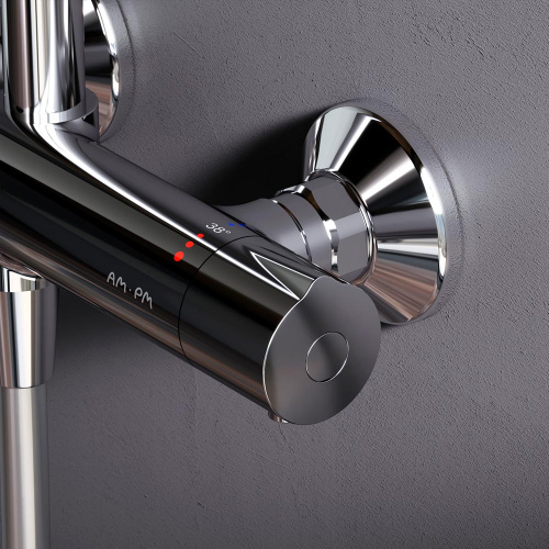 Душевая система Am.Pm Like F0780464 хром: смеситель с термостатом, стойка с верхним душем, ручной душ