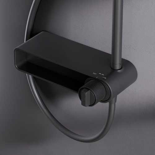Душевая система Am.Pm X-Joy F0785A622 черный: смеситель полка, стойка с верхним душем, ручной душ